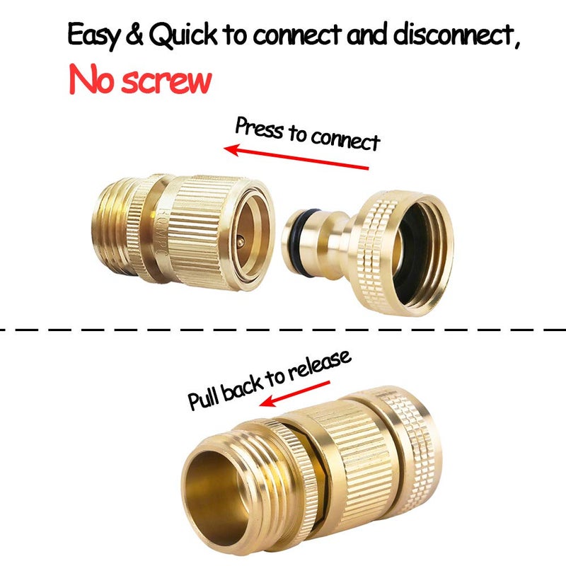 HQMPC Garden Hose Quick Connector Water Hose Quick Connect Â¾ inch GHT Brass Easy Connect Fitting Quick Connect Hose Fittings Garden Hose Fitting Water Hose Connectors (3SETS) - Image 2